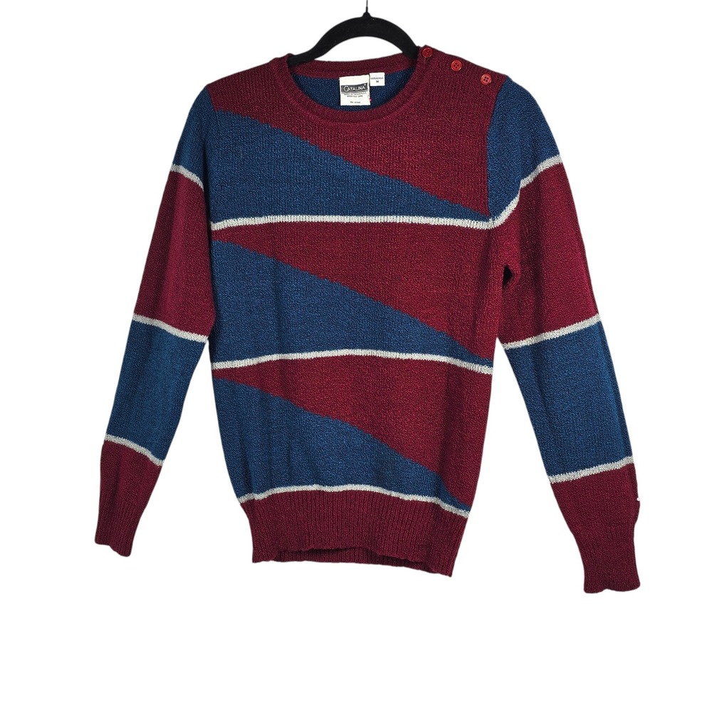 Catalina Vintage Colorblock Sweater Women Medium Navy Burgundy Grey NWT‎